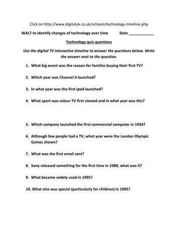 Change of technology over time Quiz