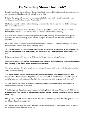 Do wrestling shows hurt kids?