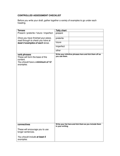 GCSE Spanish Controlled Assessment Checklist