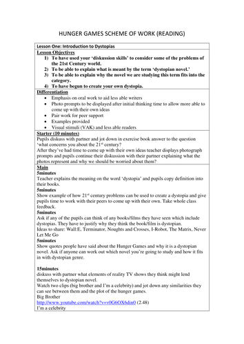 Hunger Games Scheme of Work Part 1