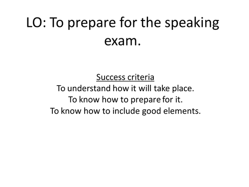 Preparing for the Speaking exam (Presentation exam