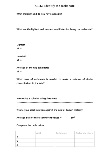 Identify the carbonate by titration - molar calcns