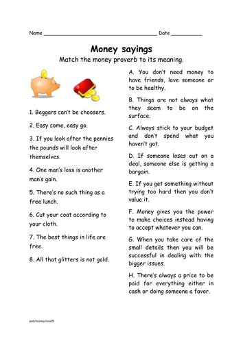 Money Week - Sayings about money | Teaching Resources