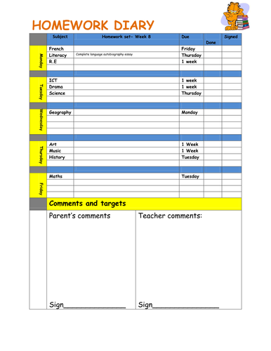 Homework Timetable