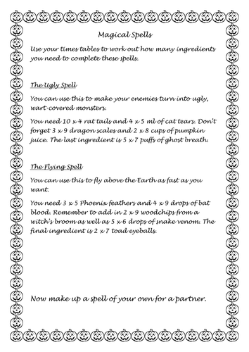 Halloween times tables