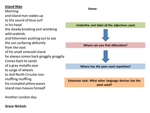 Imagery used in the poem 'Island Man'