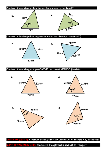 constructing triangles homework tes