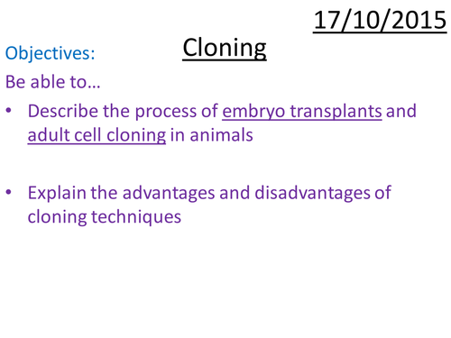 AQA GCSE Biology B1 cloning PPT