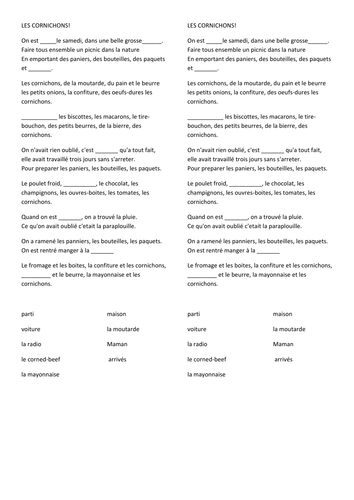 Activities to go with Les Cornichons song