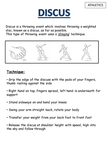 Athletics (throwing) resource cards